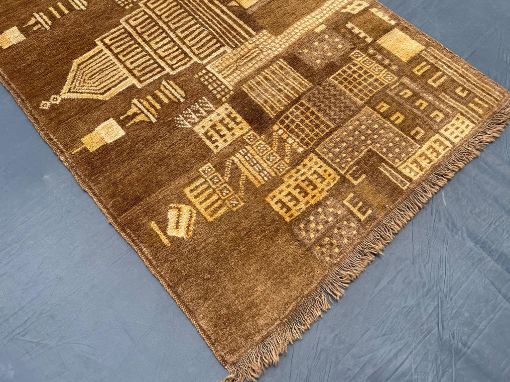 Vintage Handmade Brown Wool Rug 3x5 ft - Wall Hanging Pictorial Rug