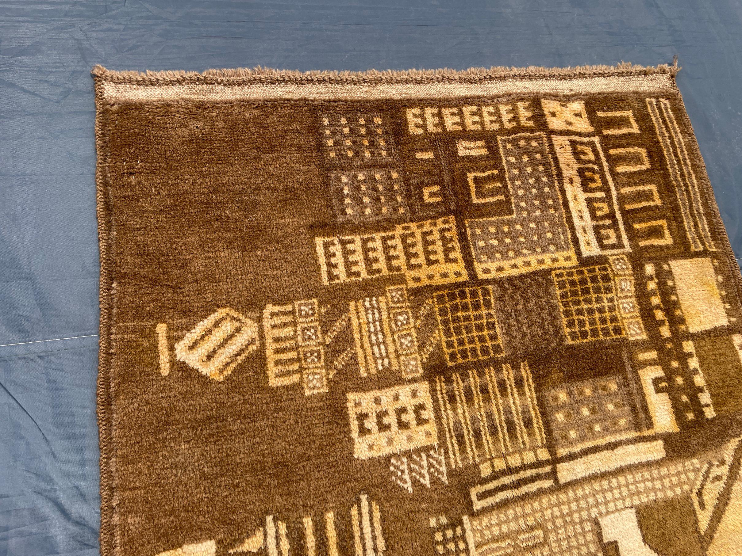 Vintage Handmade Brown Wool Rug 3x5 ft - Wall Hanging Pictorial Rug