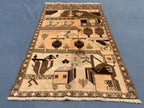 Afghan Vintage Baluchi Pictorial Wool Tribal Rug - 3x5 ft Area Carpet for Bedroom
