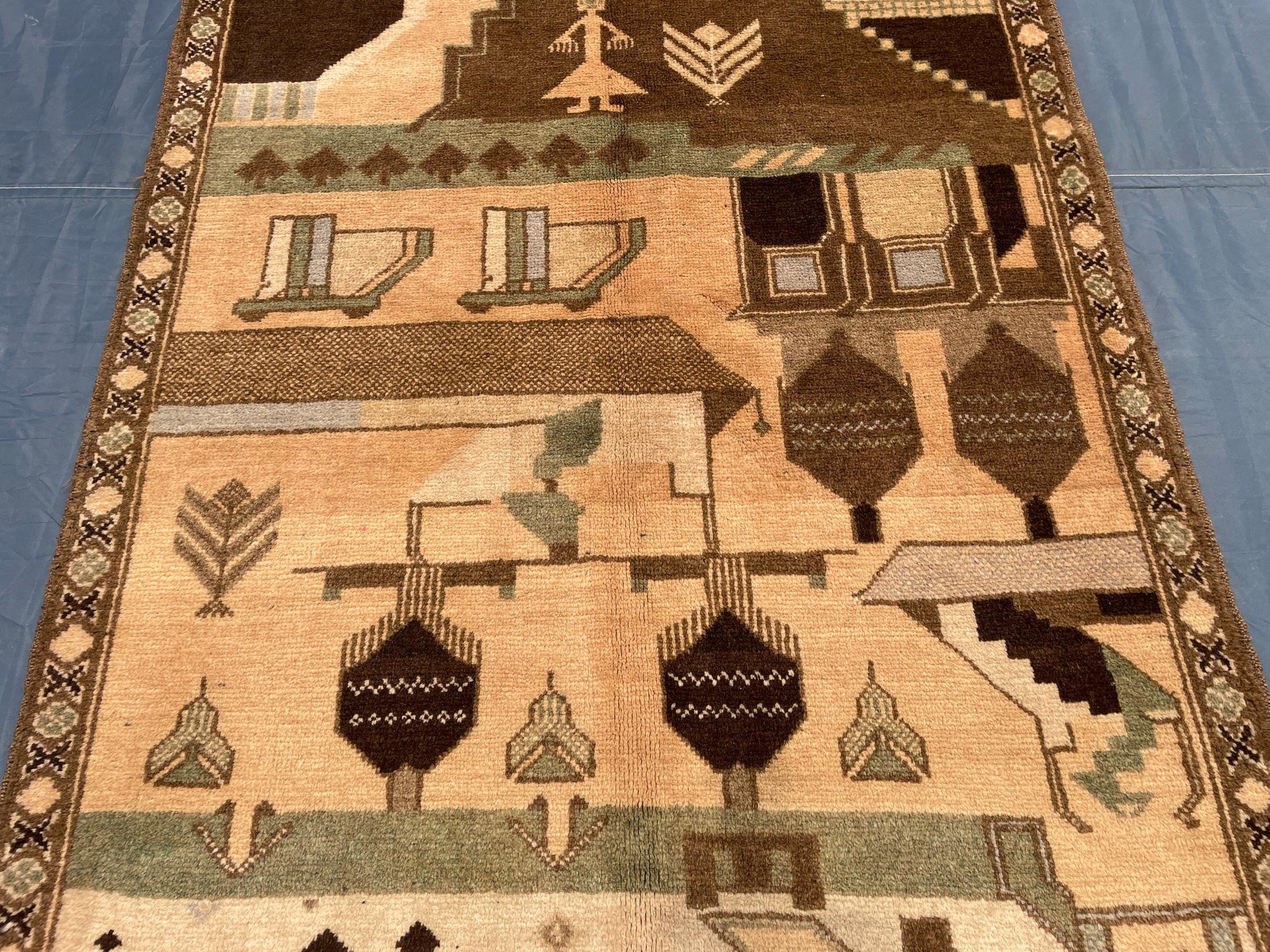Afghan Vintage Baluchi Pictorial Wool Tribal Rug - 3x5 ft Area Carpet for Bedroom