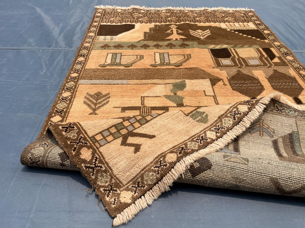 Afghan Vintage Baluchi Pictorial Wool Tribal Rug - 3x5 ft Area Carpet for Bedroom