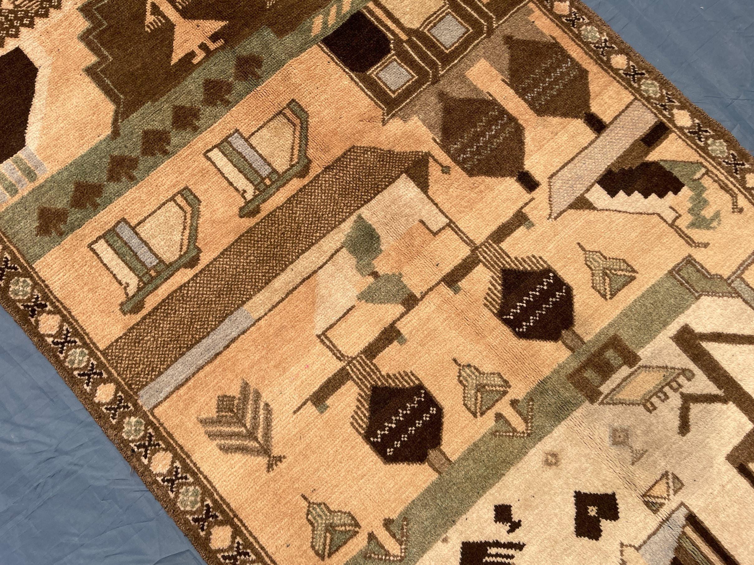 Afghan Vintage Baluchi Pictorial Wool Tribal Rug - 3x5 ft Area Carpet for Bedroom