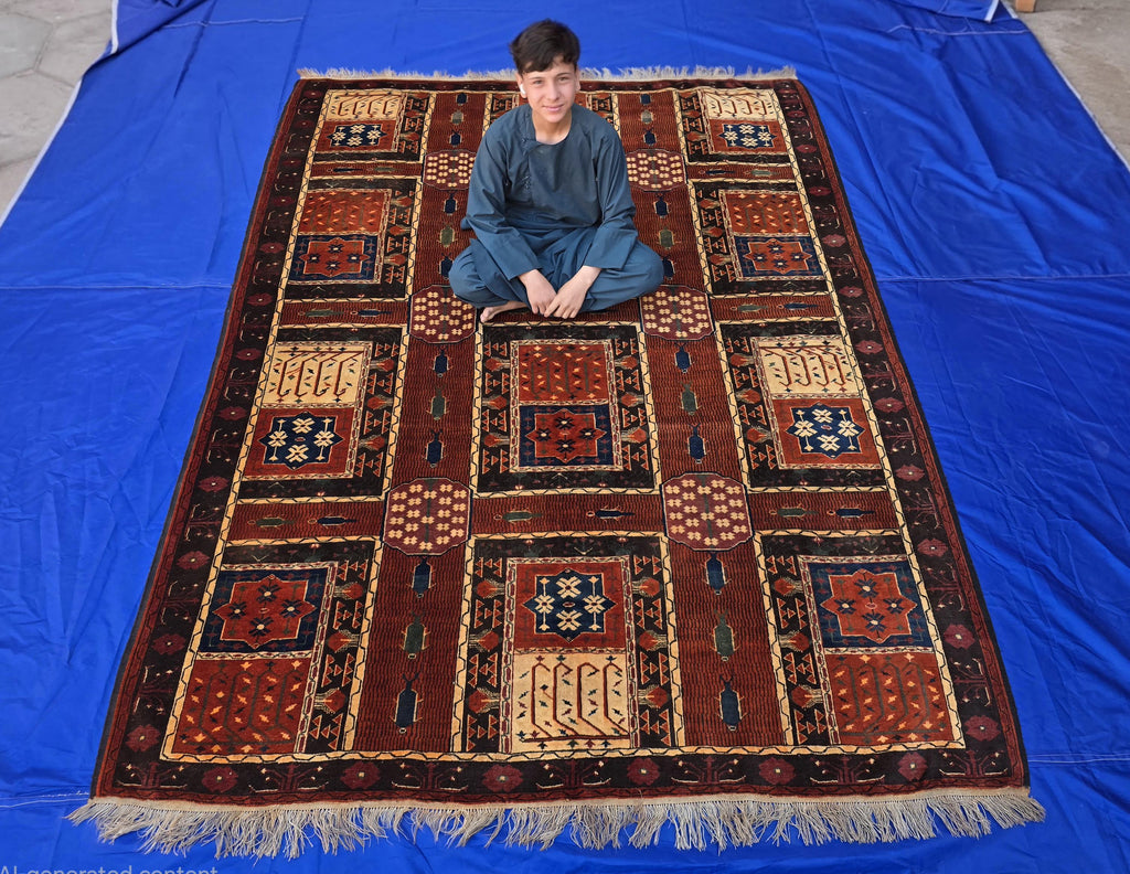 Handmade Antique Afghan Baluchi Wool Rug - Carpet for Living Room - Rustic Home Decor 6.5×8.5 ft