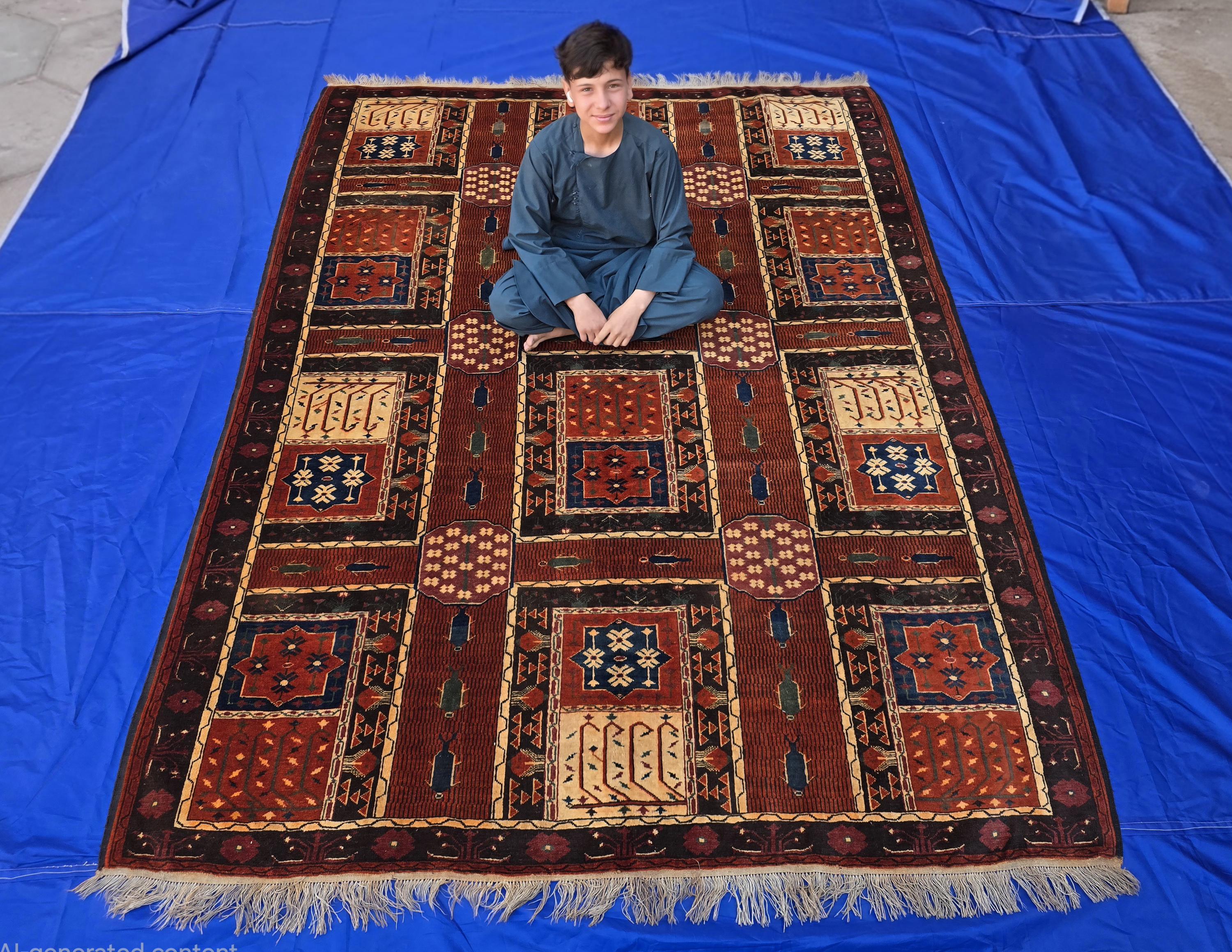Handmade Antique Afghan Baluchi Wool Rug - Carpet for Living Room - Rustic Home Decor 6.5×8.5 ft