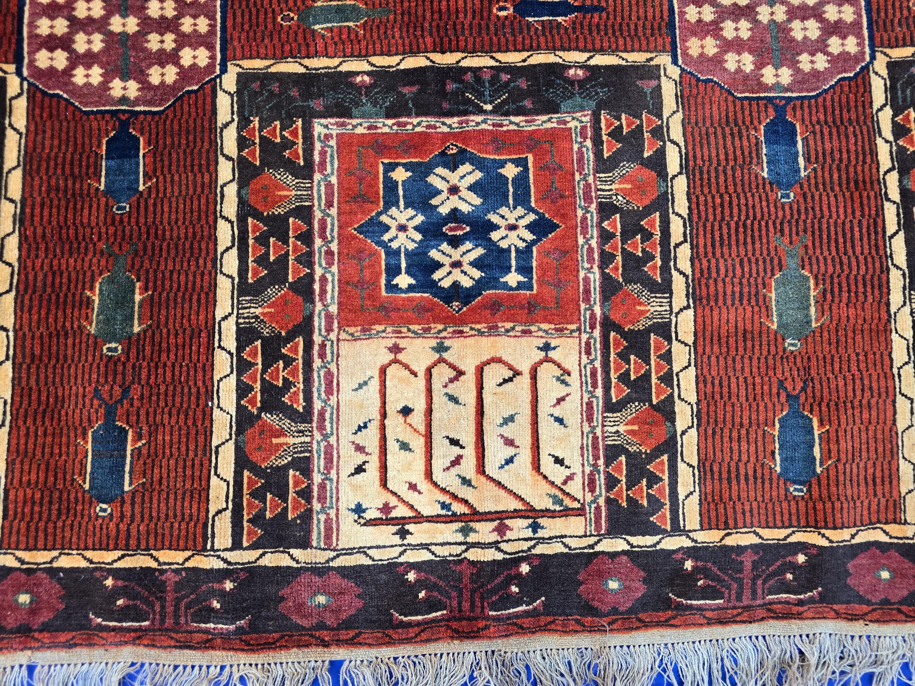 Handmade Antique Afghan Baluchi Wool Rug - Carpet for Living Room - Rustic Home Decor 6.5×8.5 ft