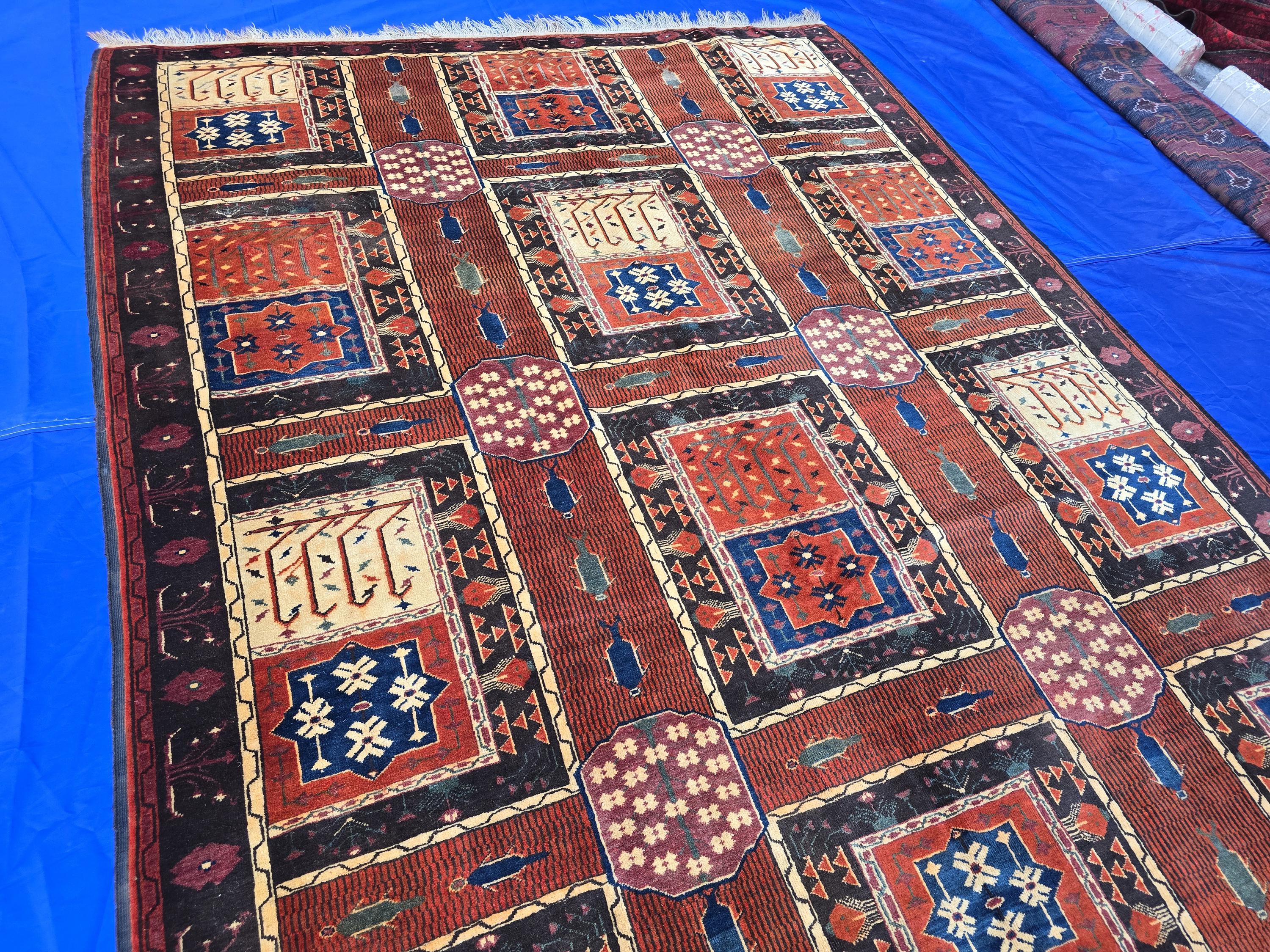 Handmade Antique Afghan Baluchi Wool Rug - Carpet for Living Room - Rustic Home Decor 6.5×8.5 ft
