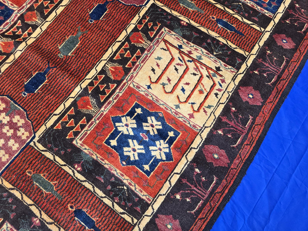 Handmade Antique Afghan Baluchi Wool Rug - Carpet for Living Room - Rustic Home Decor 6.5×8.5 ft