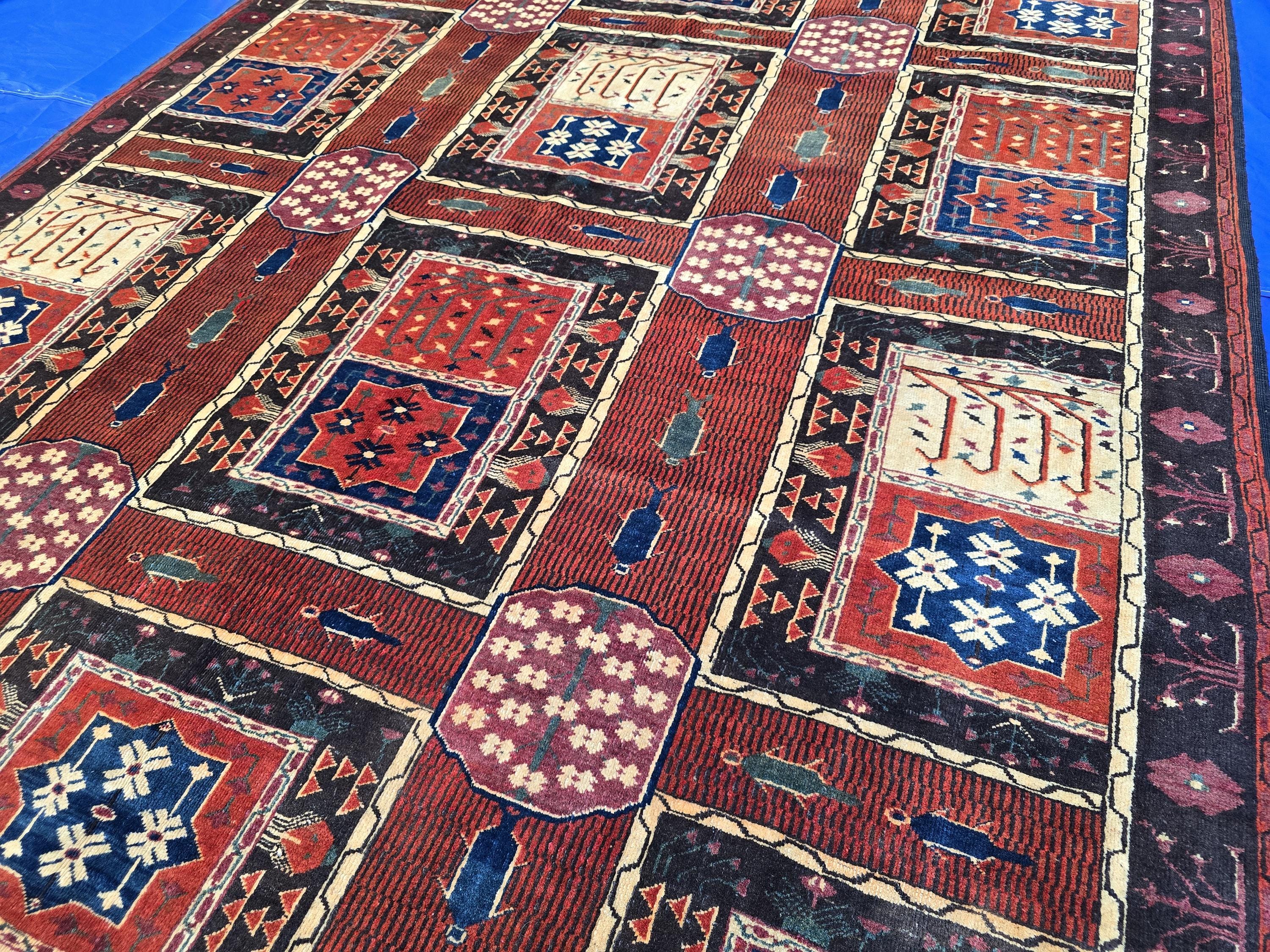 Handmade Antique Afghan Baluchi Wool Rug - Carpet for Living Room - Rustic Home Decor 6.5×8.5 ft