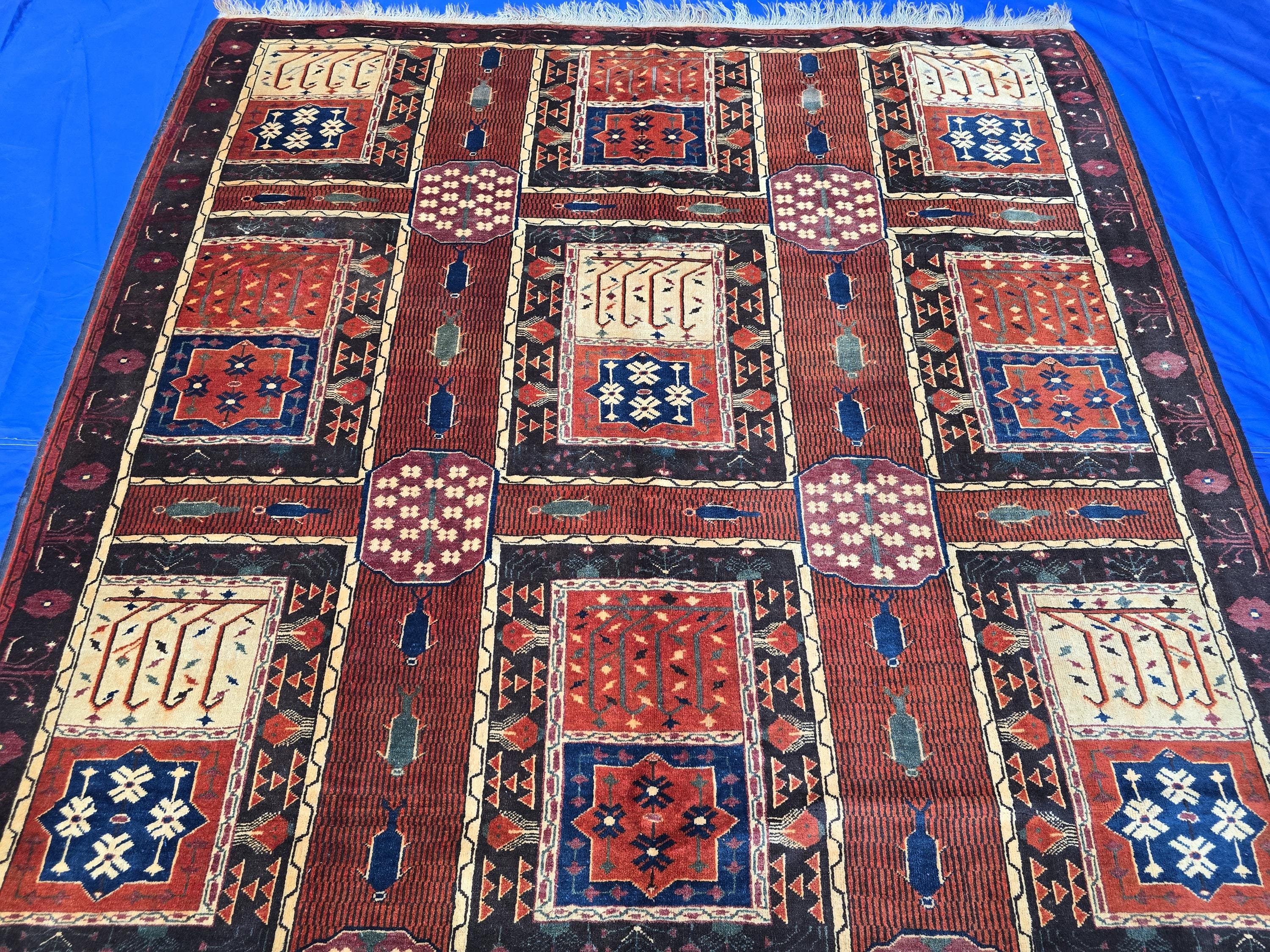 Handmade Antique Afghan Baluchi Wool Rug - Carpet for Living Room - Rustic Home Decor 6.5×8.5 ft
