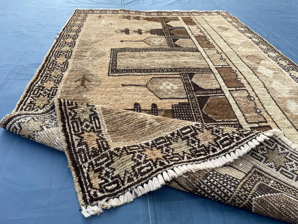 3x5 ft Vintage Baluchi Pictorial Wool Handmade Accent Rug