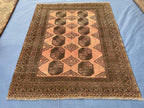 Beige & Brown Afghan Baluchi Rug 5x6 Ft, Handmade Wool Tribal Area Rug, Vintage Geometric Carpet, Oriental Boho Home Decor