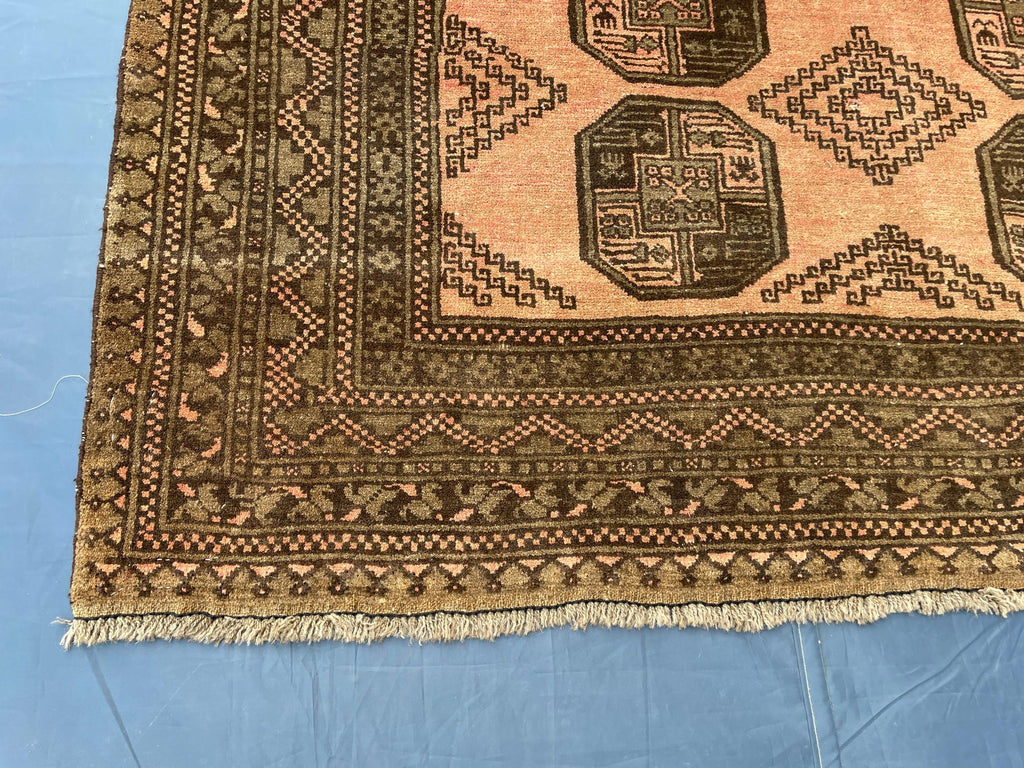 Beige & Brown Afghan Baluchi Rug 5x6 Ft, Handmade Wool Tribal Area Rug, Vintage Geometric Carpet, Oriental Boho Home Decor