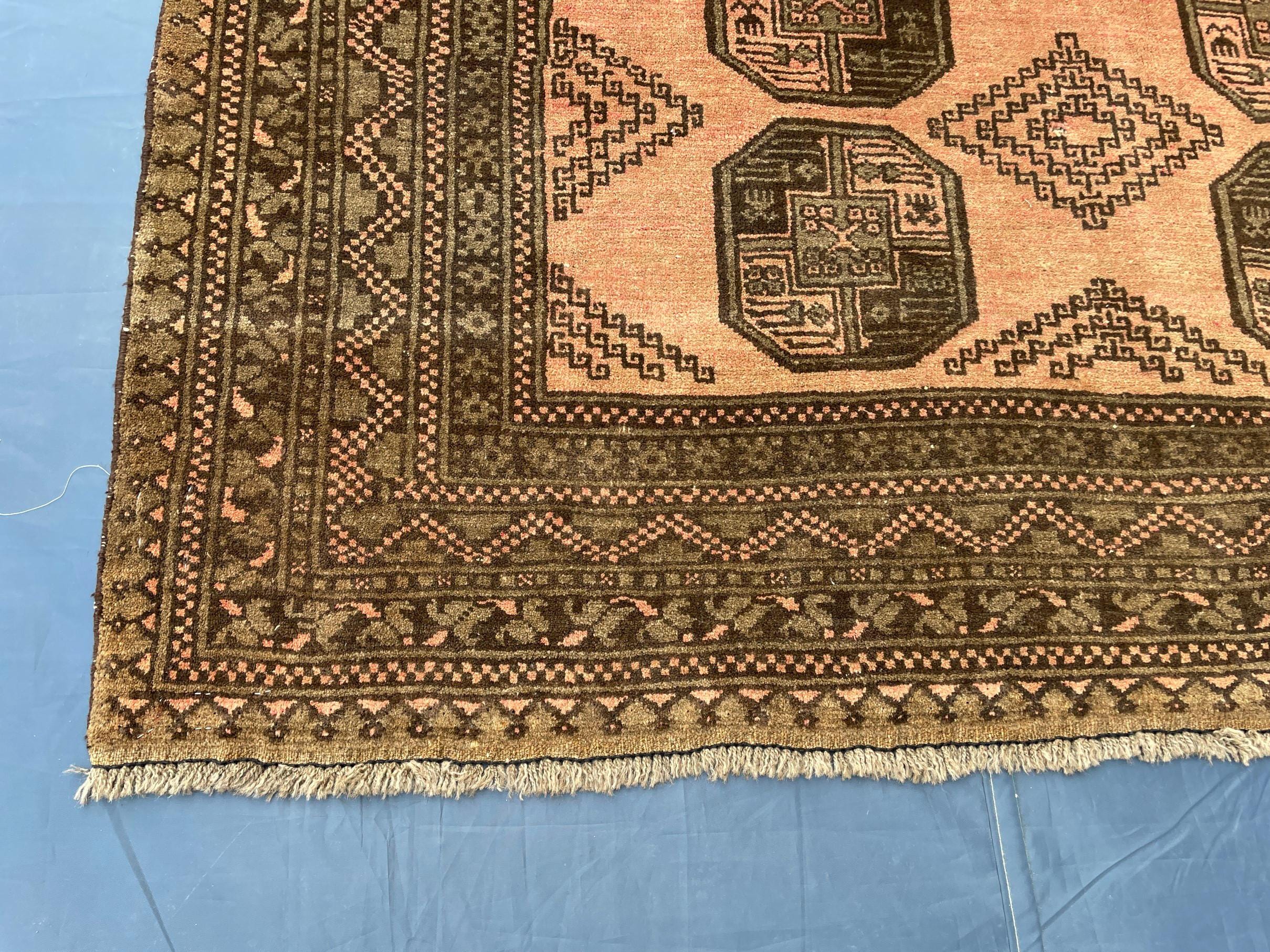 Beige & Brown Afghan Baluchi Rug 5x6 Ft, Handmade Wool Tribal Area Rug, Vintage Geometric Carpet, Oriental Boho Home Decor