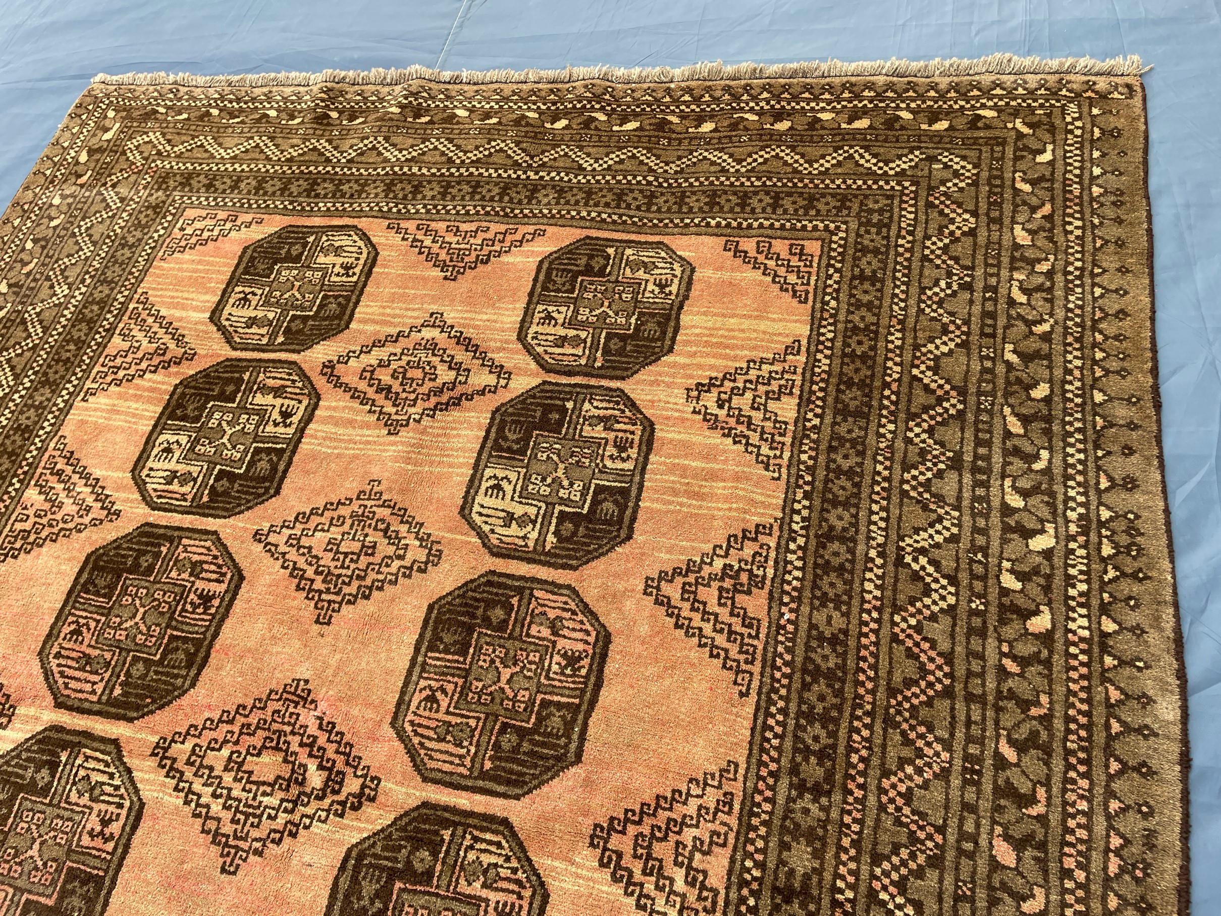 Beige & Brown Afghan Baluchi Rug 5x6 Ft, Handmade Wool Tribal Area Rug, Vintage Geometric Carpet, Oriental Boho Home Decor