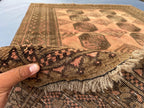 Beige & Brown Afghan Baluchi Rug 5x6 Ft, Handmade Wool Tribal Area Rug, Vintage Geometric Carpet, Oriental Boho Home Decor
