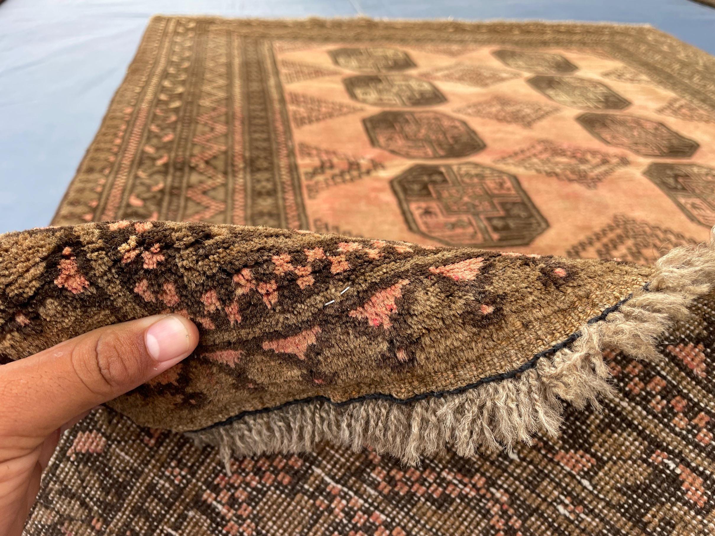 Beige & Brown Afghan Baluchi Rug 5x6 Ft, Handmade Wool Tribal Area Rug, Vintage Geometric Carpet, Oriental Boho Home Decor