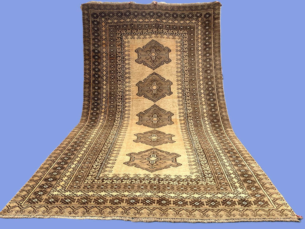Afghan Baluchi Rug 5x9 Ft, Handmade Wool Tribal Area Rug, Vintage Oriental Carpet, Geometric Boho Hallway Runner