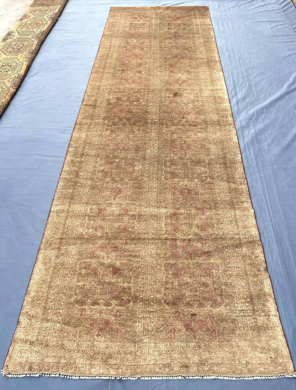 Vintage Baluchi Maldari Wool Runner Rug (12.11x3.9 ft) – Hand Knotted Afghan Carpet