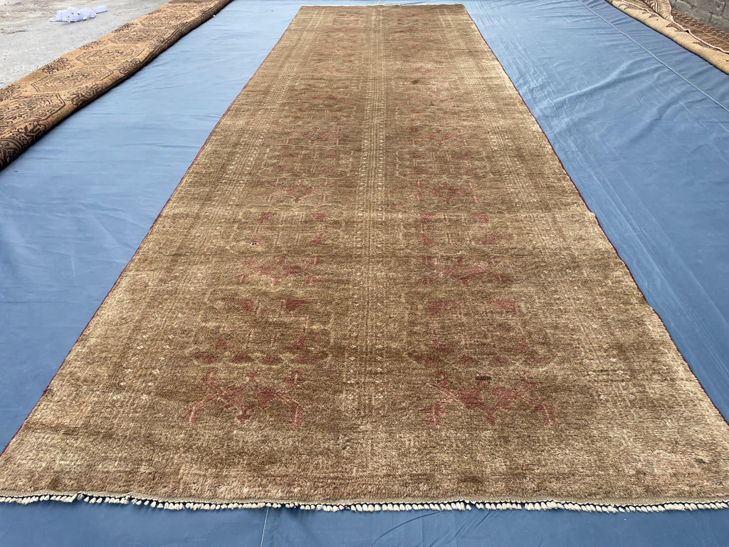 Vintage Baluchi Maldari Wool Runner Rug (12.11x3.9 ft) – Hand Knotted Afghan Carpet