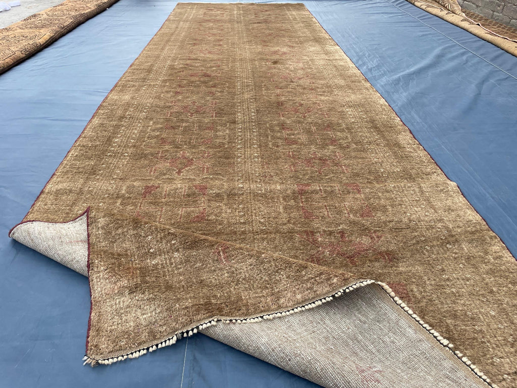 Vintage Baluchi Maldari Wool Runner Rug (12.11x3.9 ft) – Hand Knotted Afghan Carpet