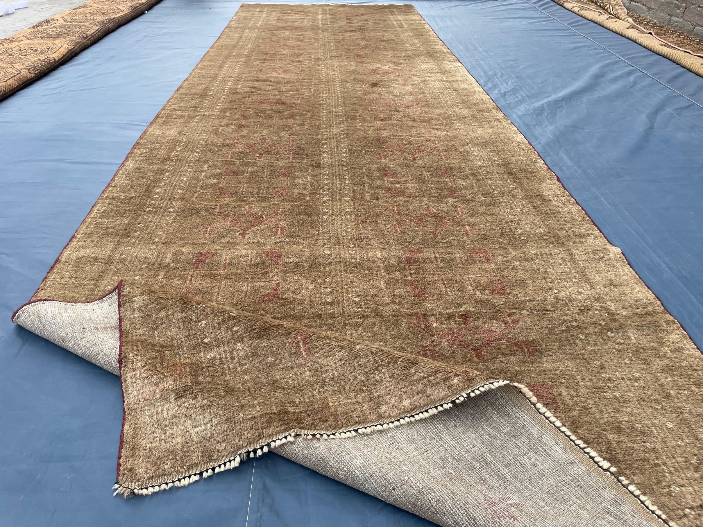 Vintage Baluchi Maldari Wool Runner Rug (12.11x3.9 ft) – Hand Knotted Afghan Carpet