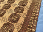 Large Afghan Tribal Rug 6x8 Ft, Handmade Wool Baluchi Carpet, Beige & Burgundy Bokhara Vintage Gul Rug