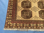 Large Afghan Tribal Rug 6x8 Ft, Handmade Wool Baluchi Carpet, Beige & Burgundy Bokhara Vintage Gul Rug