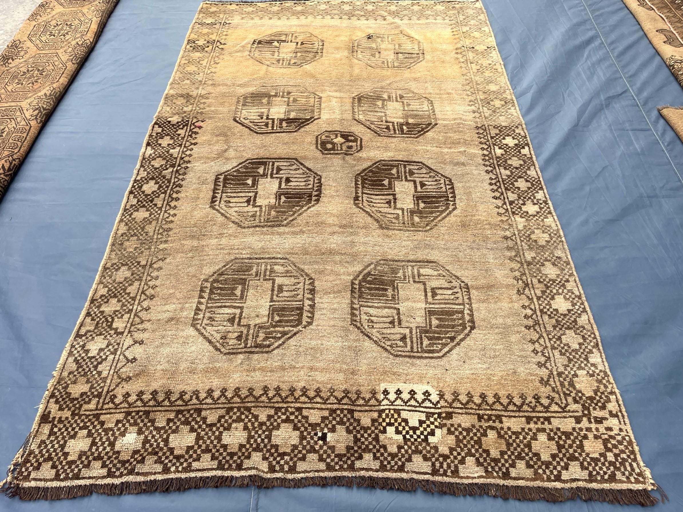 Vintage Afghan Hand-Knotted Wool Rug (8.5 x 4.10 ft) – Turkmen Pattern