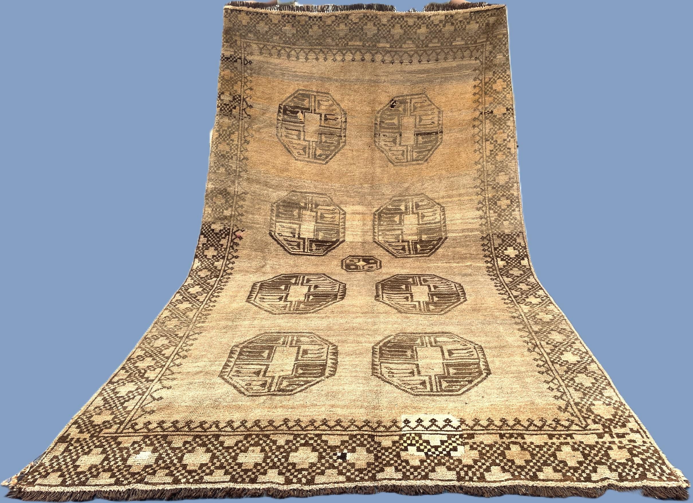 Vintage Afghan Hand-Knotted Wool Rug (8.5 x 4.10 ft) – Turkmen Pattern