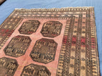Blush Pink Afghan Baluchi Rug, 6.11x4.7 Ft, Handmade Wool Tribal Carpet - Oriental Geometric Living Room Decor