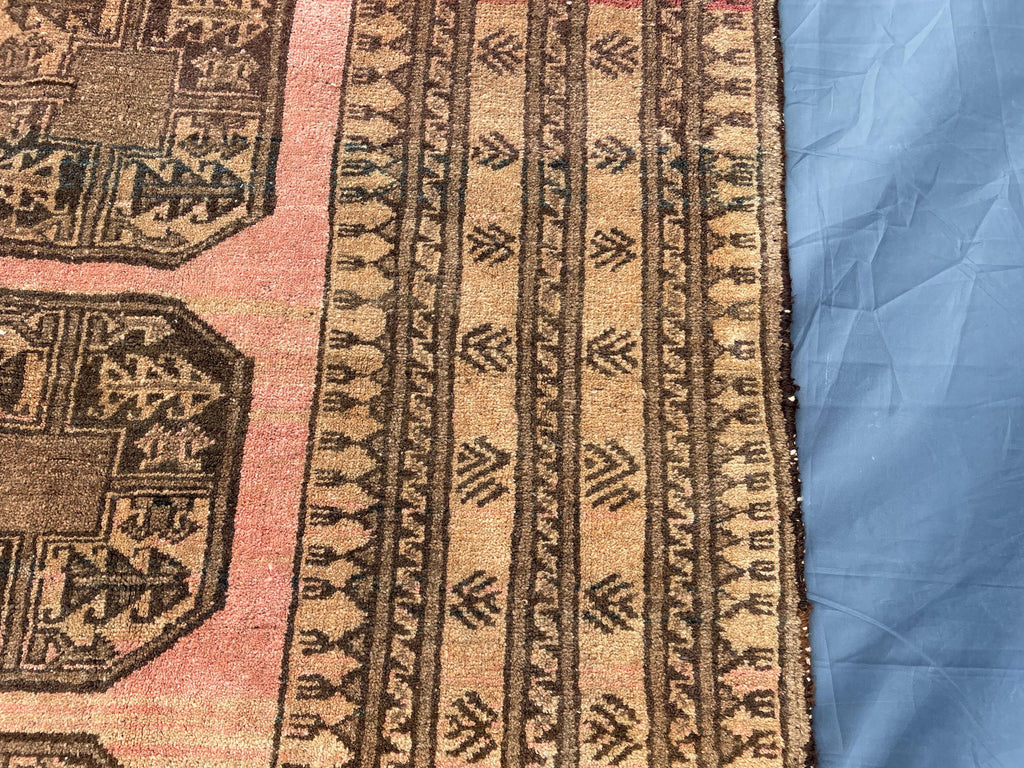 Blush Pink Afghan Baluchi Rug, 6.11x4.7 Ft, Handmade Wool Tribal Carpet - Oriental Geometric Living Room Decor
