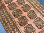 Blush Pink Afghan Baluchi Rug, 6.11x4.7 Ft, Handmade Wool Tribal Carpet - Oriental Geometric Living Room Decor