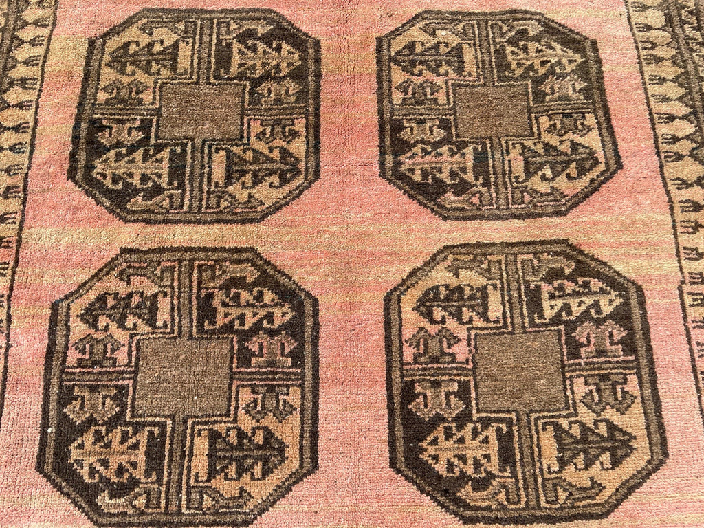 Blush Pink Afghan Baluchi Rug, 6.11x4.7 Ft, Handmade Wool Tribal Carpet - Oriental Geometric Living Room Decor
