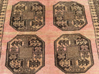 Blush Pink Afghan Baluchi Rug, 6.11x4.7 Ft, Handmade Wool Tribal Carpet - Oriental Geometric Living Room Decor
