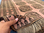 Blush Pink Afghan Baluchi Rug, 6.11x4.7 Ft, Handmade Wool Tribal Carpet - Oriental Geometric Living Room Decor