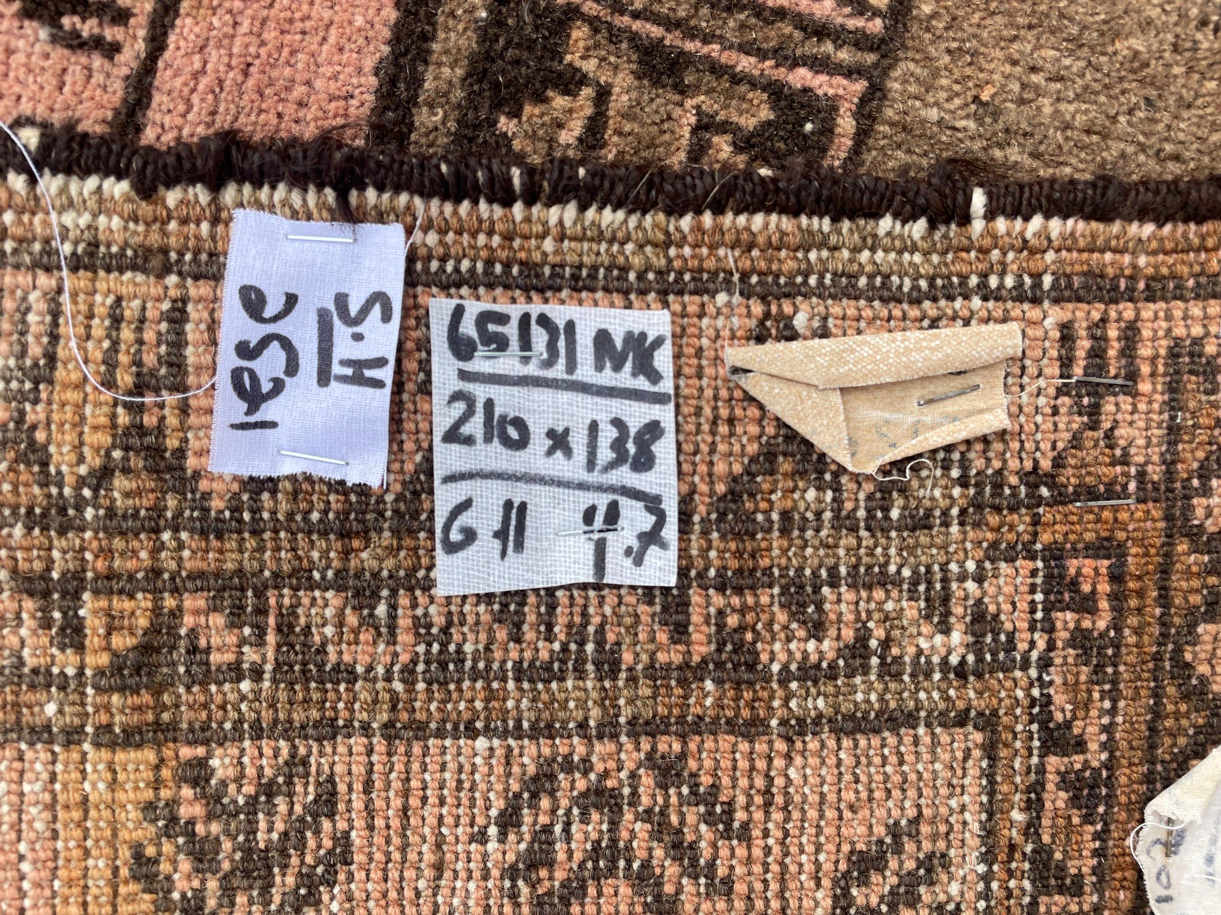 Blush Pink Afghan Baluchi Rug, 6.11x4.7 Ft, Handmade Wool Tribal Carpet - Oriental Geometric Living Room Decor