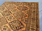 Brown Handwoven Antique Afghan Geometric Turkmen Wool Rug - 5.10x 4.4 ft - Rustic Home decor