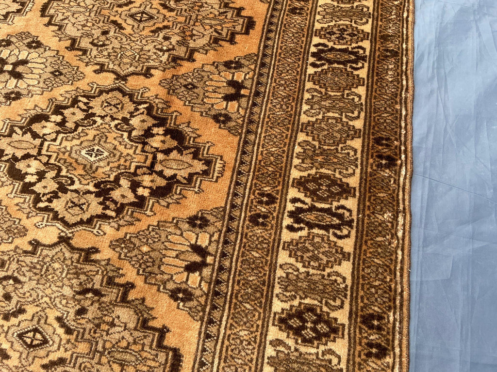 Brown Handwoven Antique Afghan Geometric Turkmen Wool Rug - 5.10x 4.4 ft - Rustic Home decor