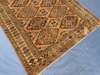 Brown Handwoven Antique Afghan Geometric Turkmen Wool Rug - 5.10x 4.4 ft - Rustic Home decor