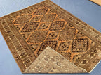Brown Handwoven Antique Afghan Geometric Turkmen Wool Rug - 5.10x 4.4 ft - Rustic Home decor