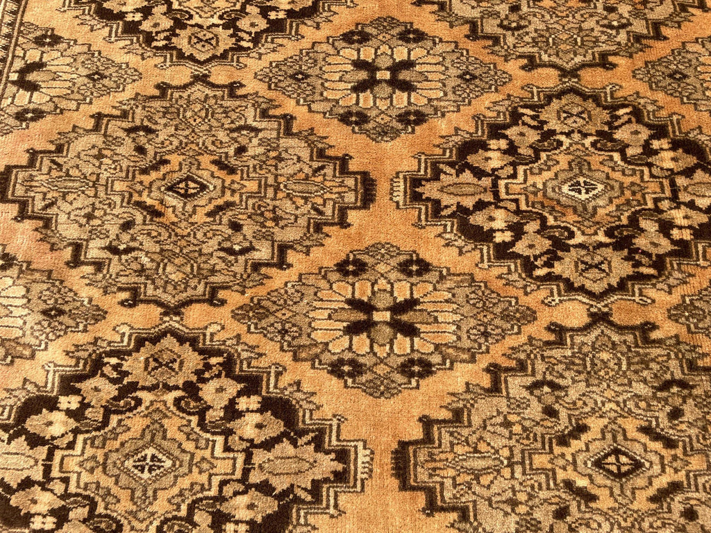 Brown Handwoven Antique Afghan Geometric Turkmen Wool Rug - 5.10x 4.4 ft - Rustic Home decor