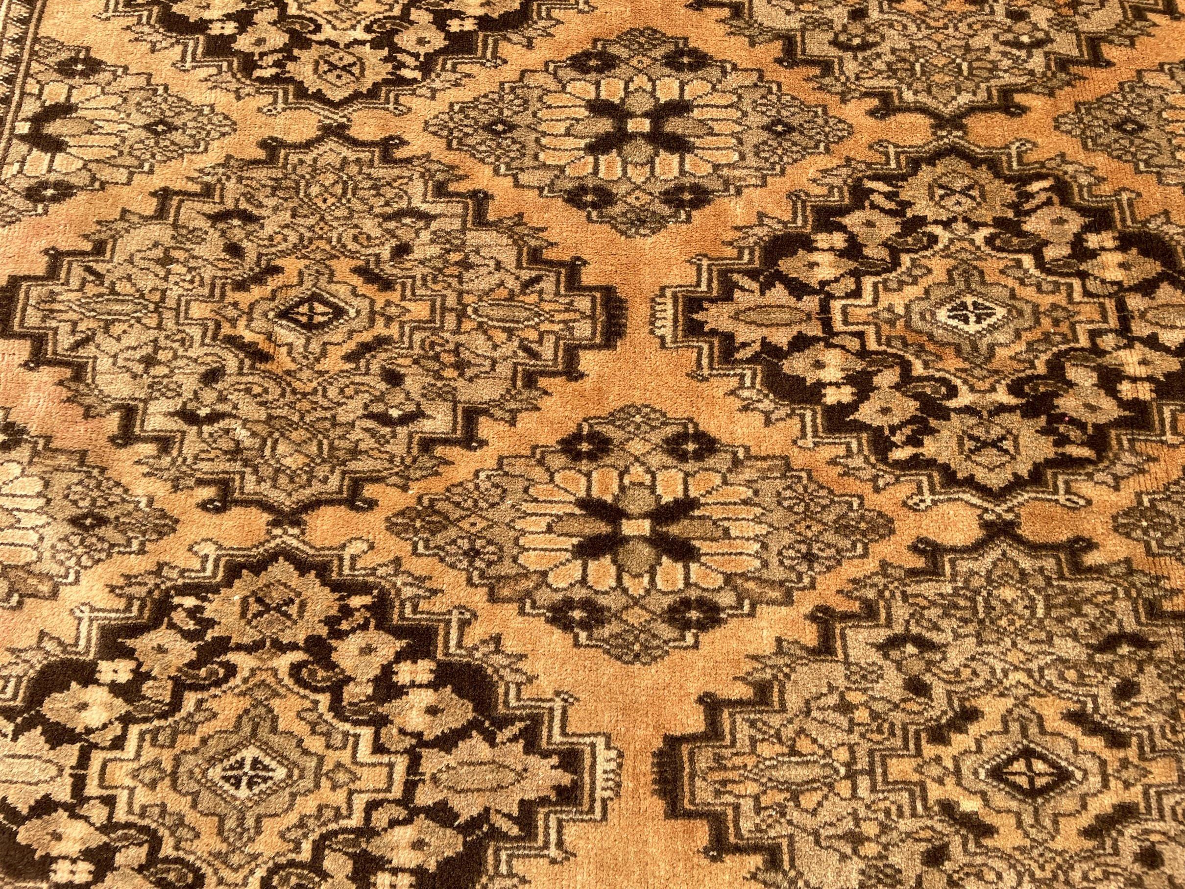 Brown Handwoven Antique Afghan Geometric Turkmen Wool Rug - 5.10x 4.4 ft - Rustic Home decor