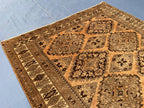 Brown Handwoven Antique Afghan Geometric Turkmen Wool Rug - 5.10x 4.4 ft - Rustic Home decor