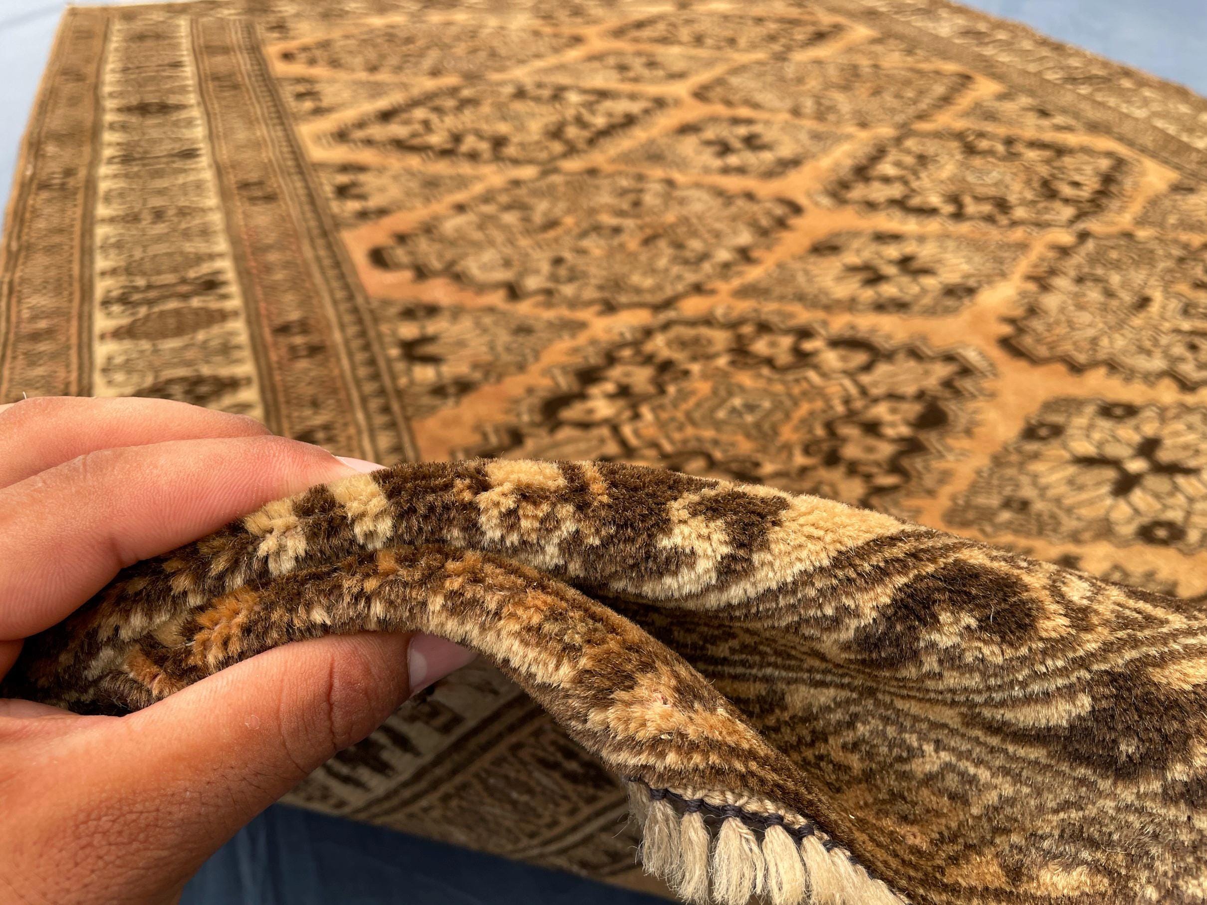 Brown Handwoven Antique Afghan Geometric Turkmen Wool Rug - 5.10x 4.4 ft - Rustic Home decor