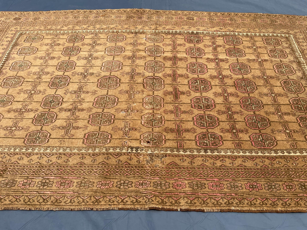 5x9 ft Antique Brown Afghan Handmade Tribal Wool Geometric Carpet - Living Room Decor
