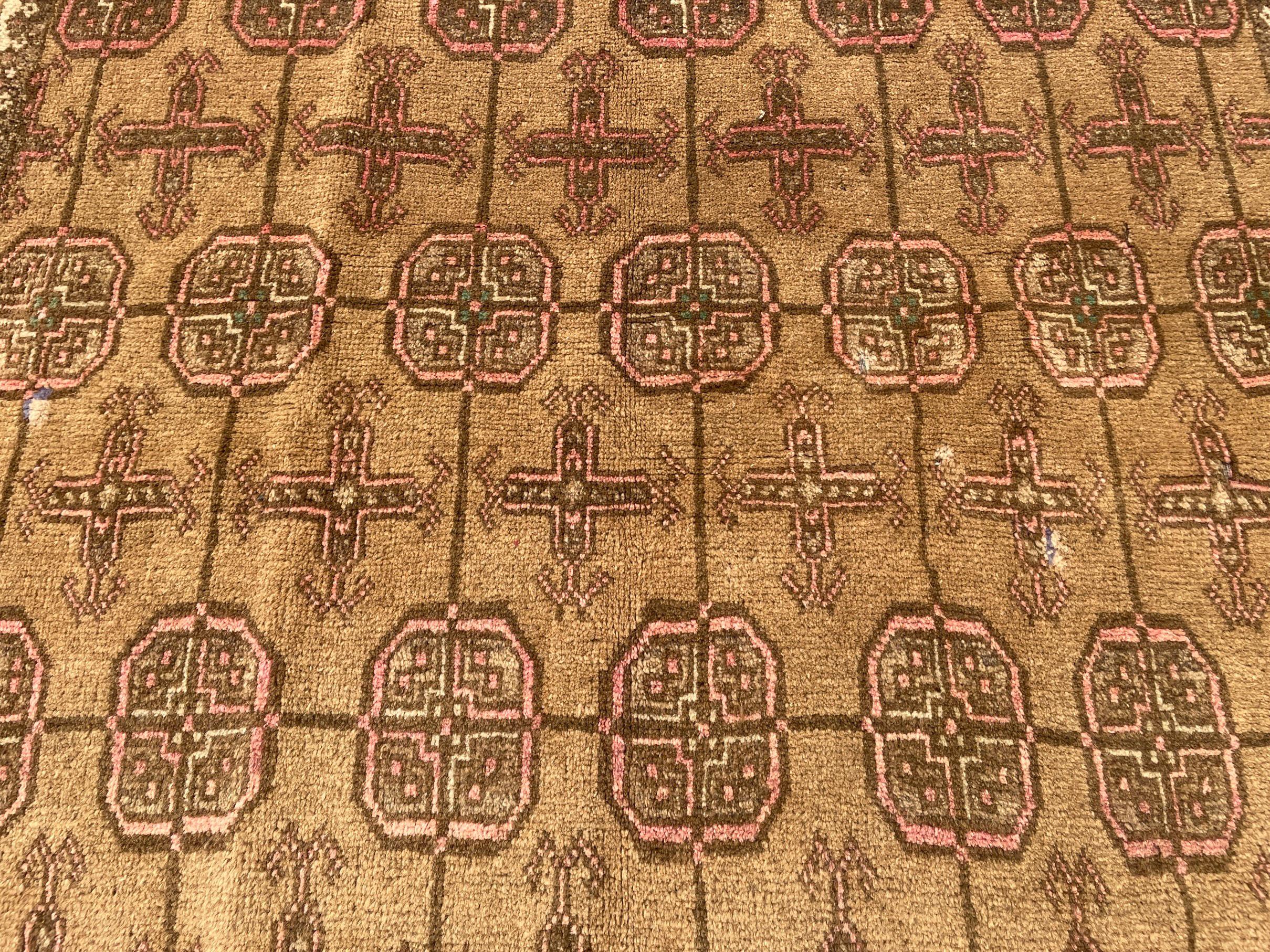 5x9 ft Antique Brown Afghan Handmade Tribal Wool Geometric Carpet - Living Room Decor