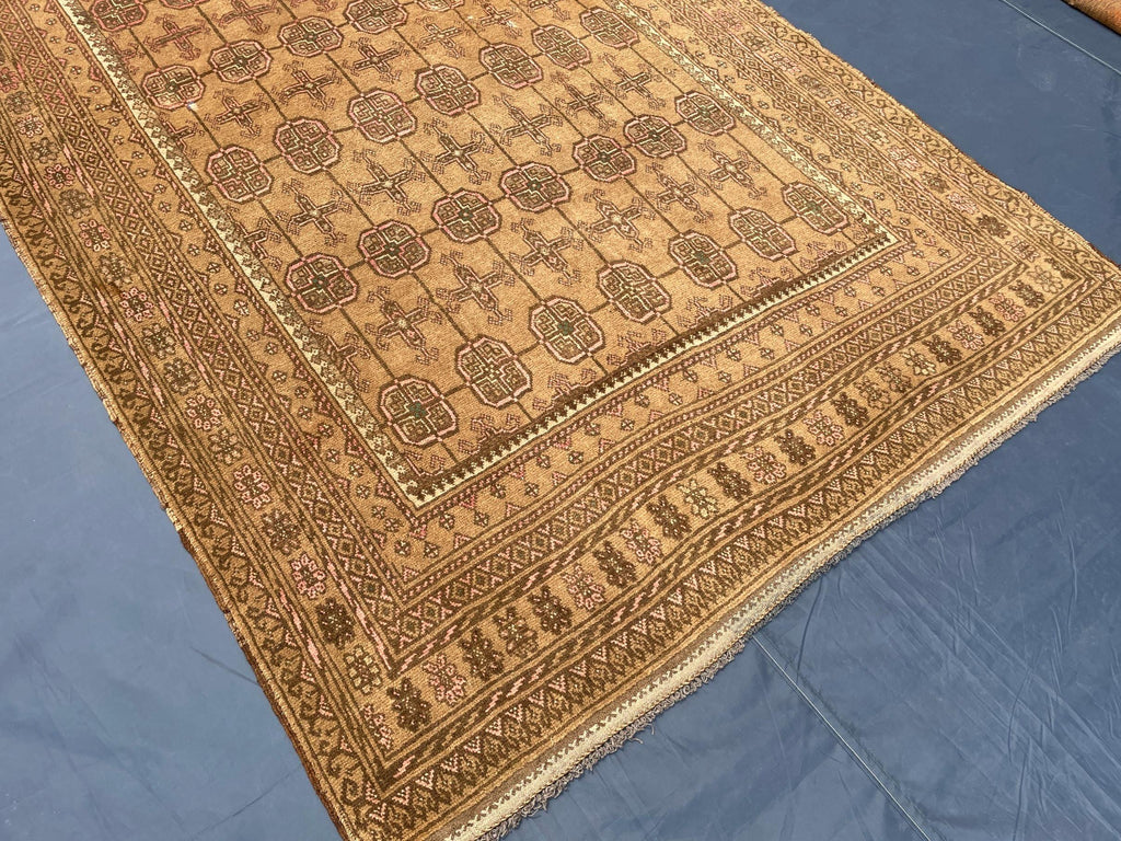 5x9 ft Antique Brown Afghan Handmade Tribal Wool Geometric Carpet - Living Room Decor