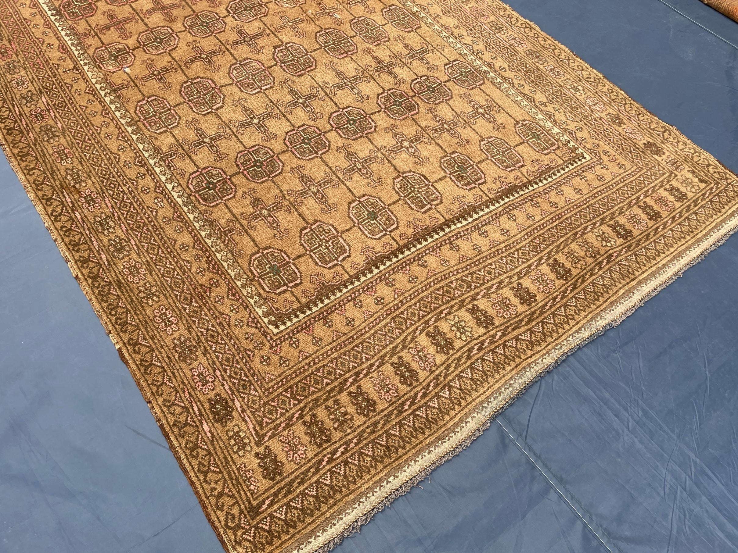 5x9 ft Antique Brown Afghan Handmade Tribal Wool Geometric Carpet - Living Room Decor
