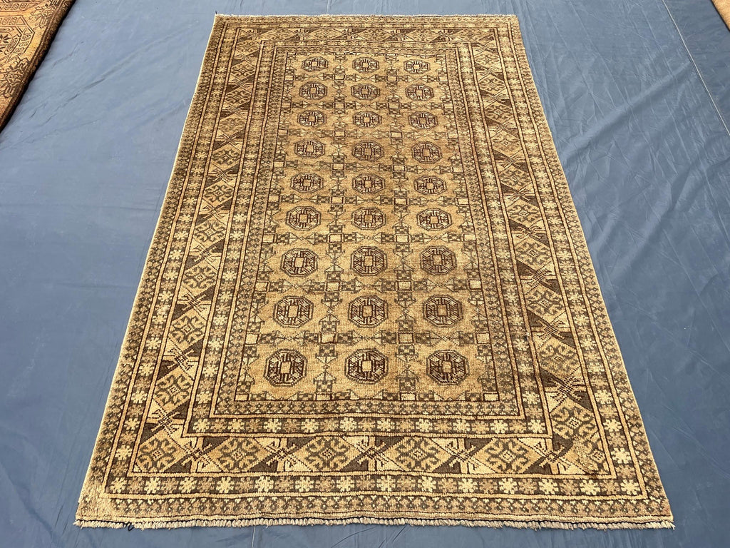Antique Hand-knotted Wool Oriental Rug – 6.6x4.2 ft, Rustic Afghan Home Decor