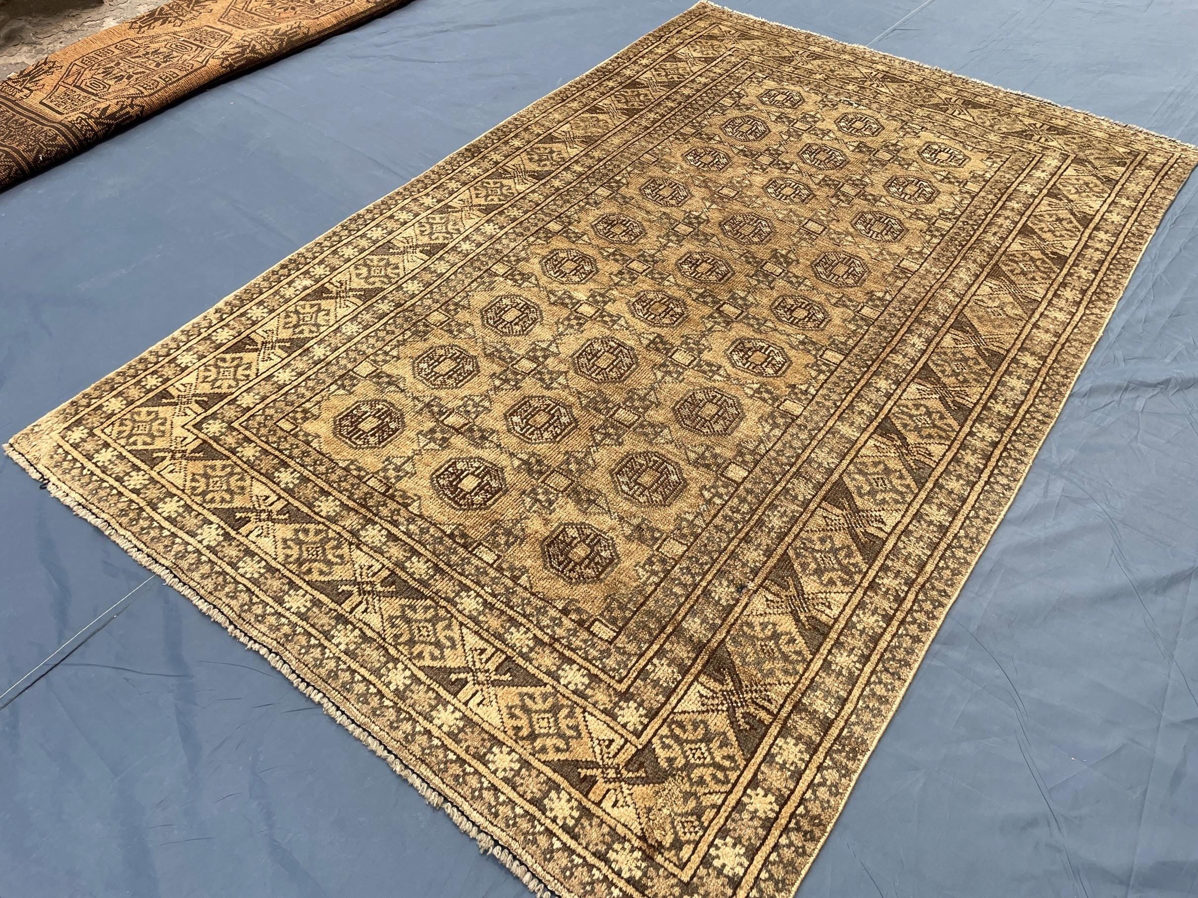 Antique Hand-knotted Wool Oriental Rug – 6.6x4.2 ft, Rustic Afghan Home Decor